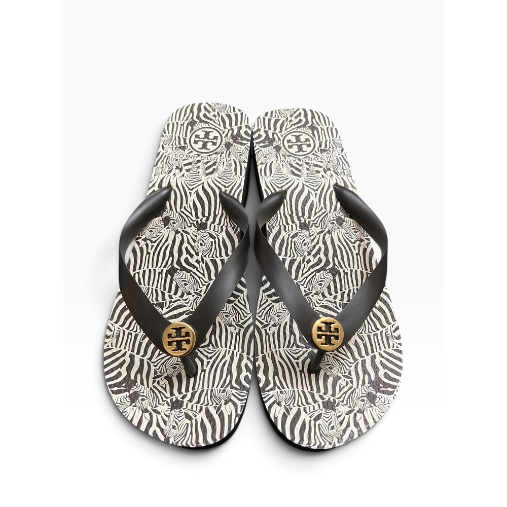 Tory Burch Zebra Wedge Flip Flops Brown NWOT 10